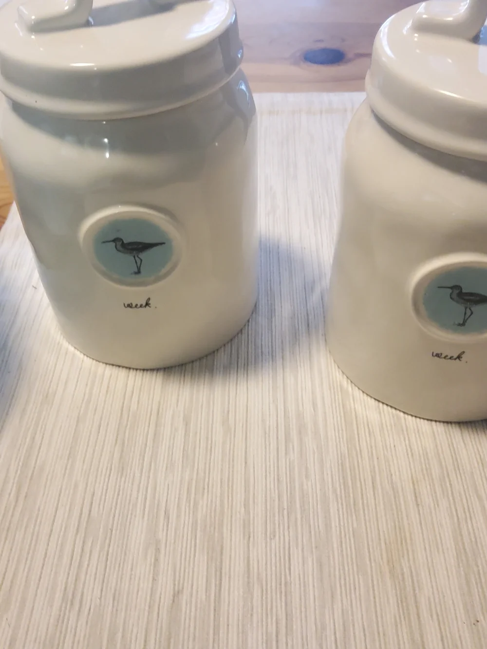 Rae Dunn White Ceramic Canisters with Turquoise Accent - Set of 2 